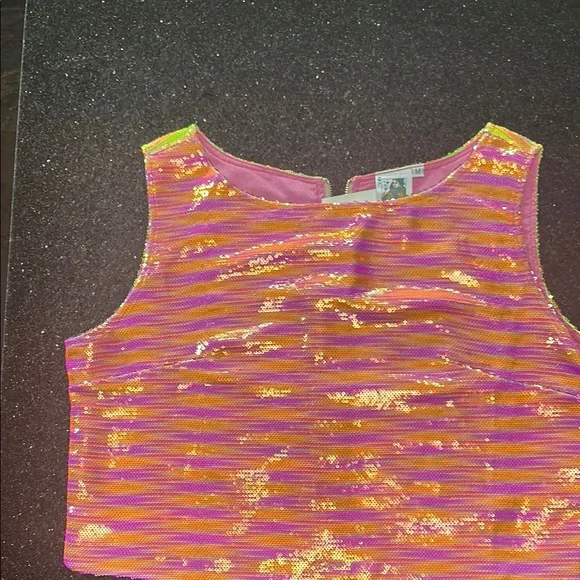 Queen of Sparkles Pink and Orange Sequin Crop Top - Picture 1 of 3